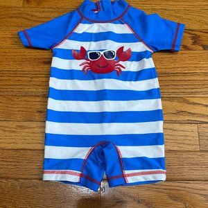 Little Me ❤️ Blue & White Short Sleeve Back Zipper Romper Size 12 (PRE-LOVED)